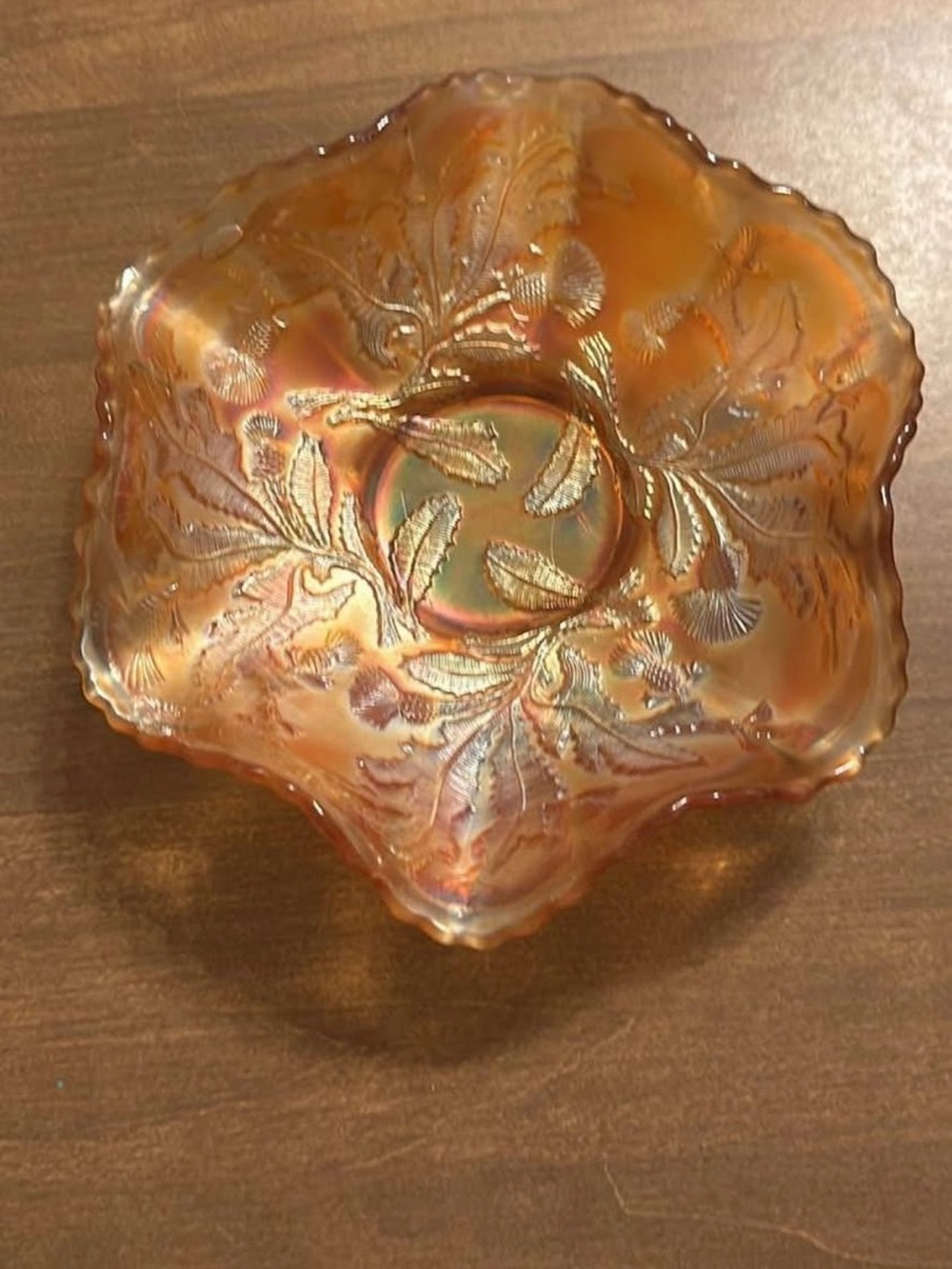 Vintage Fenton Marigold Carnival Glass Thistle Pattern Bowl 9"